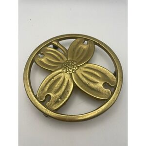 Virginia Metalcrafters Brass Dogwood Trivet 10-12 Vintage 1950 Floral Decor 5"